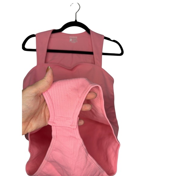 OQQ Ribbed Bodysuit Women's XL Square Neck Sleeveless Pink Bodysuit - Picture 3 of 4